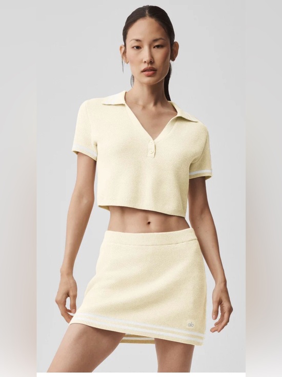 ALO Yoga Dresses & Skirts - ALO Yoga Sweater Knit Skirt and Cropped Polo Set in Oatmeal